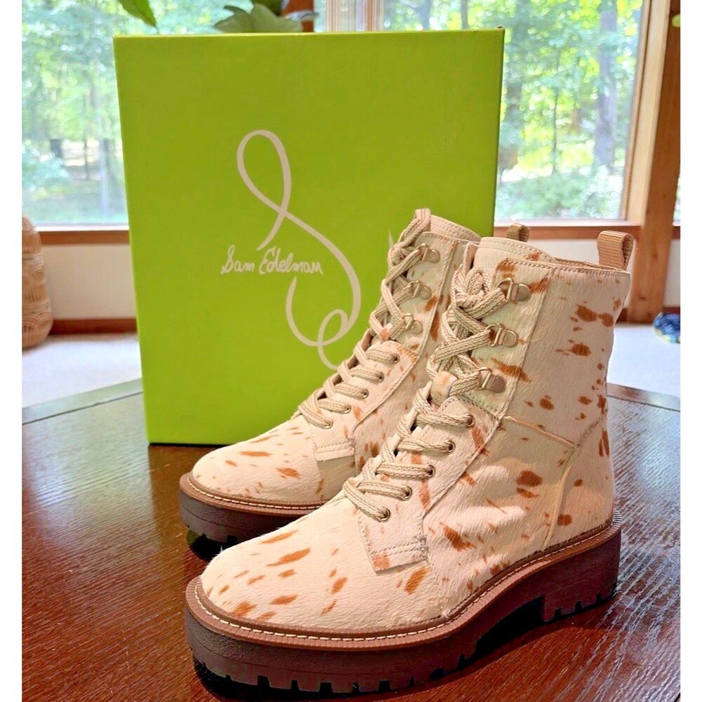 Sam Edelman Lue Brahma Cow Hair Combat Boots Size 8M NIB